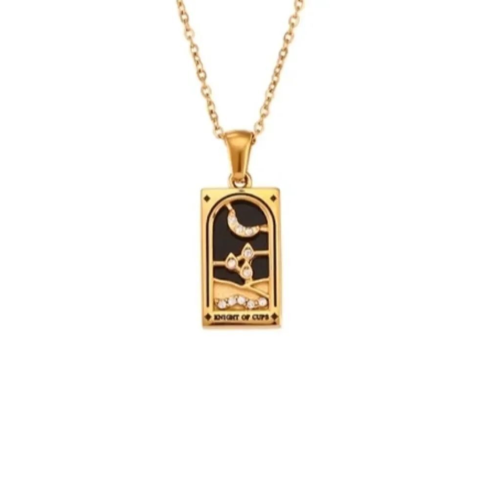18K Gold Plated Stainless Steel Zircon Crystal "Knight of Cups" Tarot Necklace